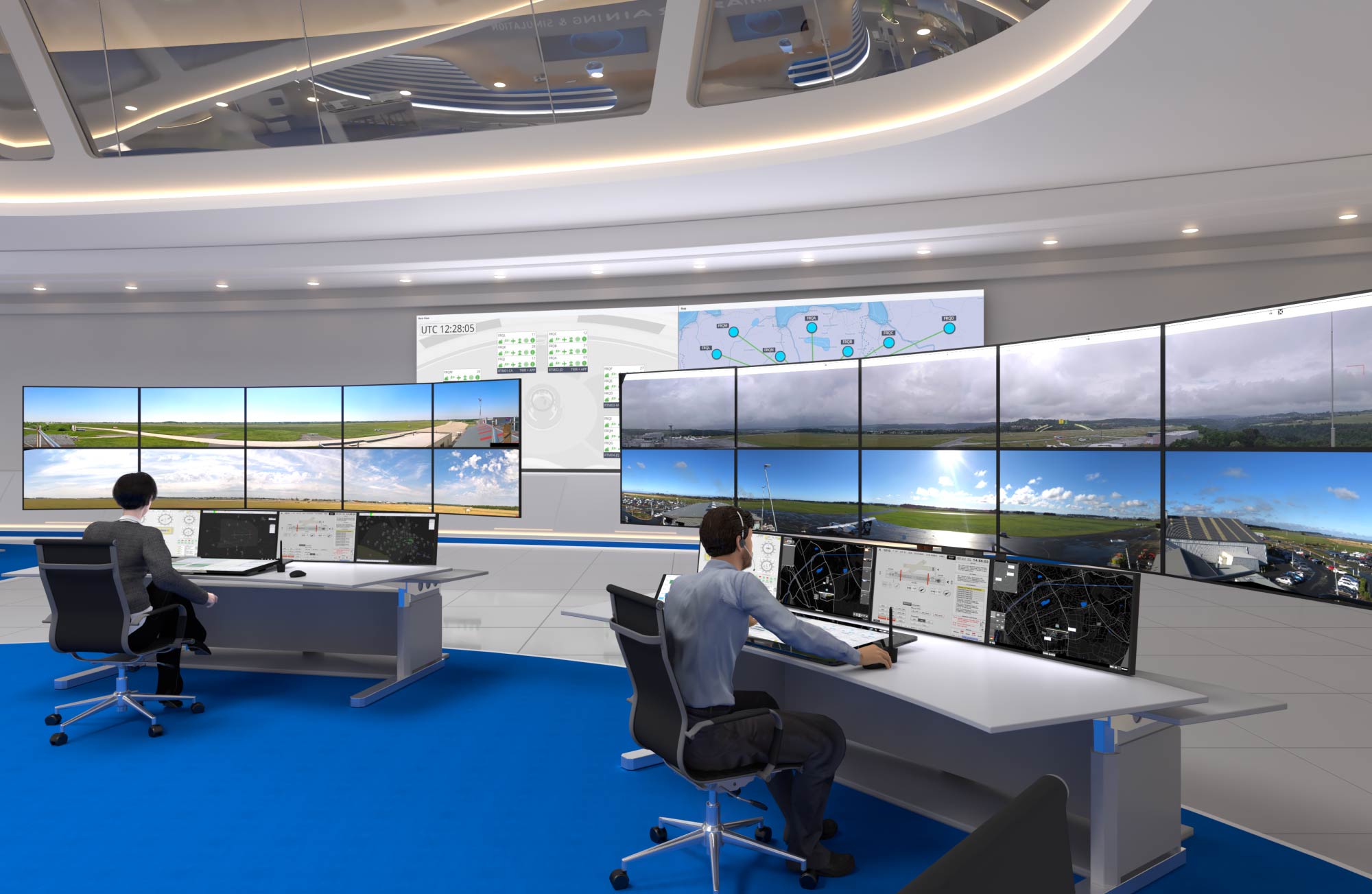 Female and male Air Traffic controller sitting at working position