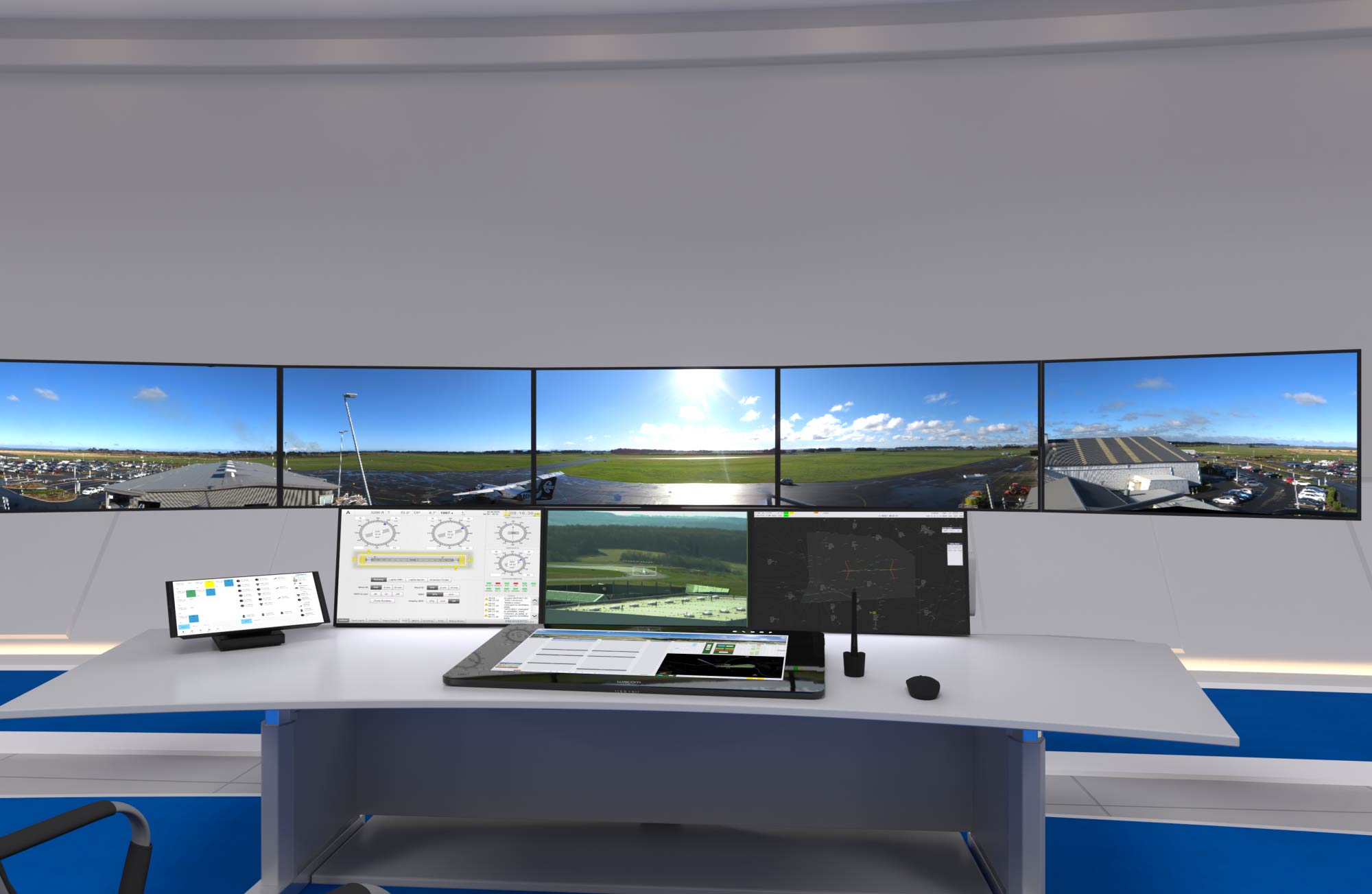 Air Traffic controller working position with screens